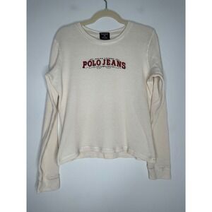 Ralph Lauren Polo Jeans Thermal Long Sleeve Top Cream Red Size XL Fall Flawed